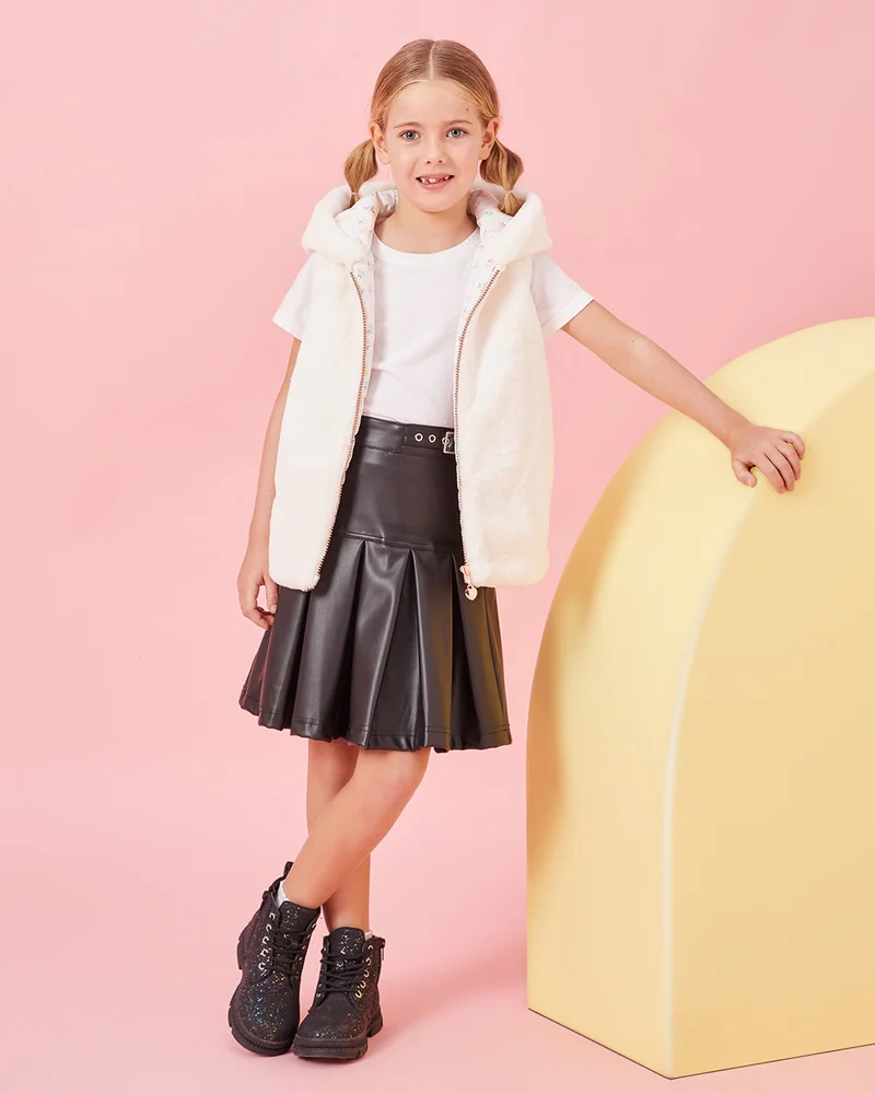 Redtag Girls White Gillet Hooded Jacket