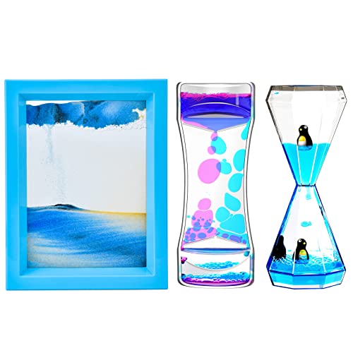 FKYTION Liquid Motion Bubbler Diamond Shaped Penguin Liquid Timer and Moving Sand Art Picture Pack of 3 Activity Calm Relaxing Desk Toys Voted Best Gift - Image 1
