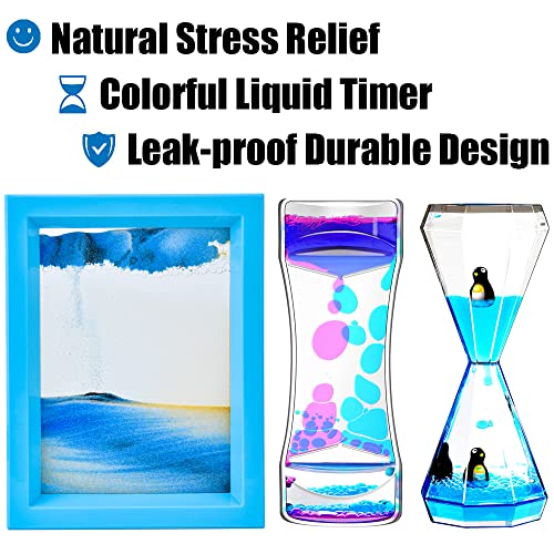 FKYTION Liquid Motion Bubbler Diamond Shaped Penguin Liquid Timer and Moving Sand Art Picture Pack of 3 Activity Calm Relaxing Desk Toys Voted Best Gift - Image 5