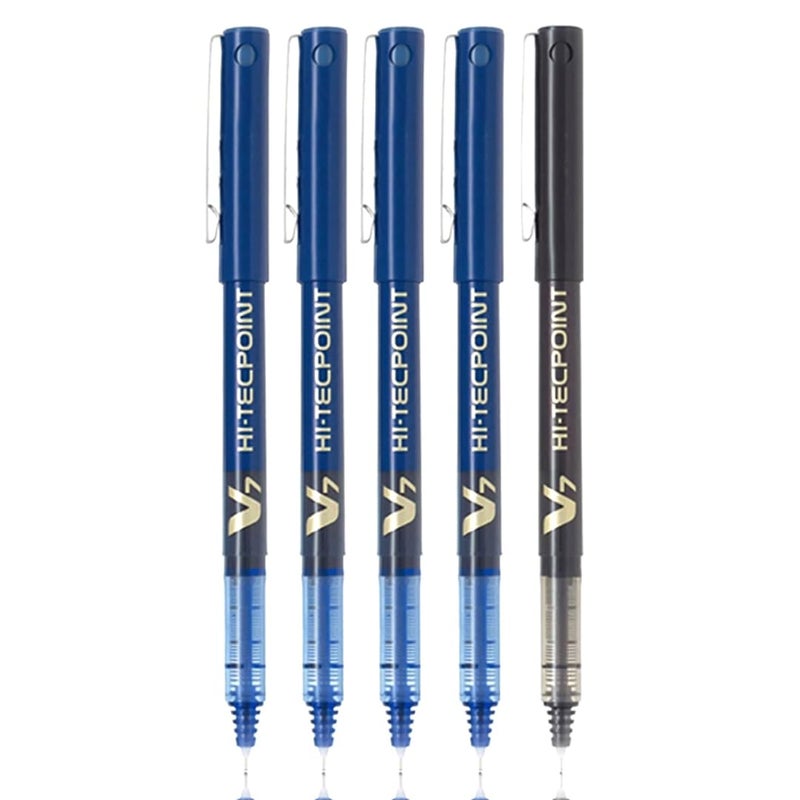 PILOT Hi-Tecpoint V7 0.7mm Fine Point Pure Liquid Ink Roller Ball Pen | Pack Of 5 (4 Blue + 1 Black) - Image 1