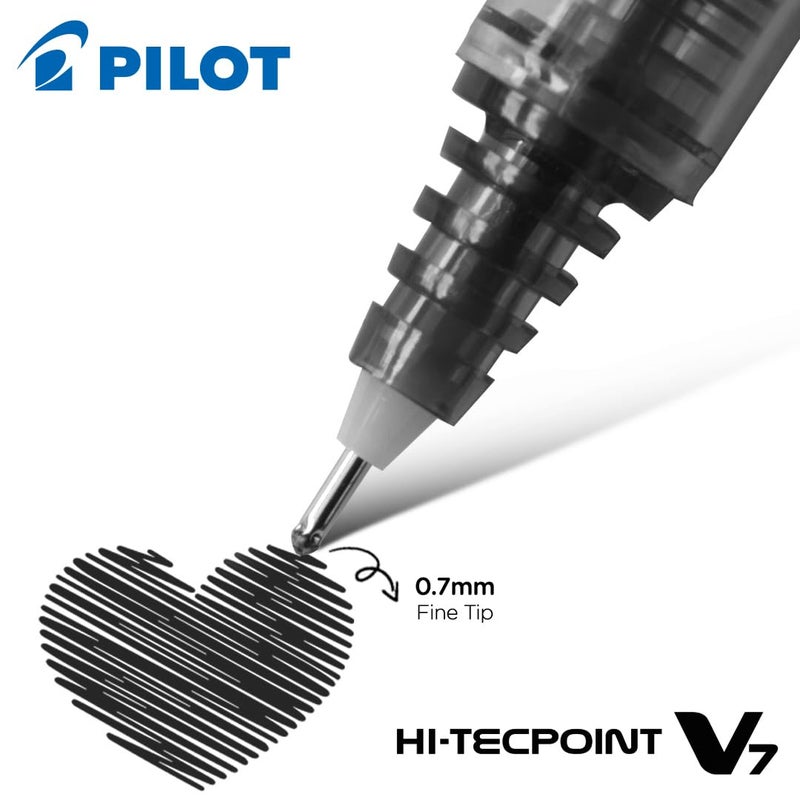 PILOT Hi-Tecpoint V7 0.7mm Fine Point Pure Liquid Ink Roller Ball Pen | Pack Of 5 (4 Blue + 1 Black) - Image 4
