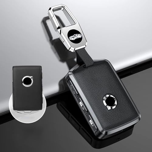ontto Leather Key Fob Cover with Keychain Stylish Key Case Full Protection Fit for Volvo XC90 S90 XC60 2018 2019 Black - Image 3