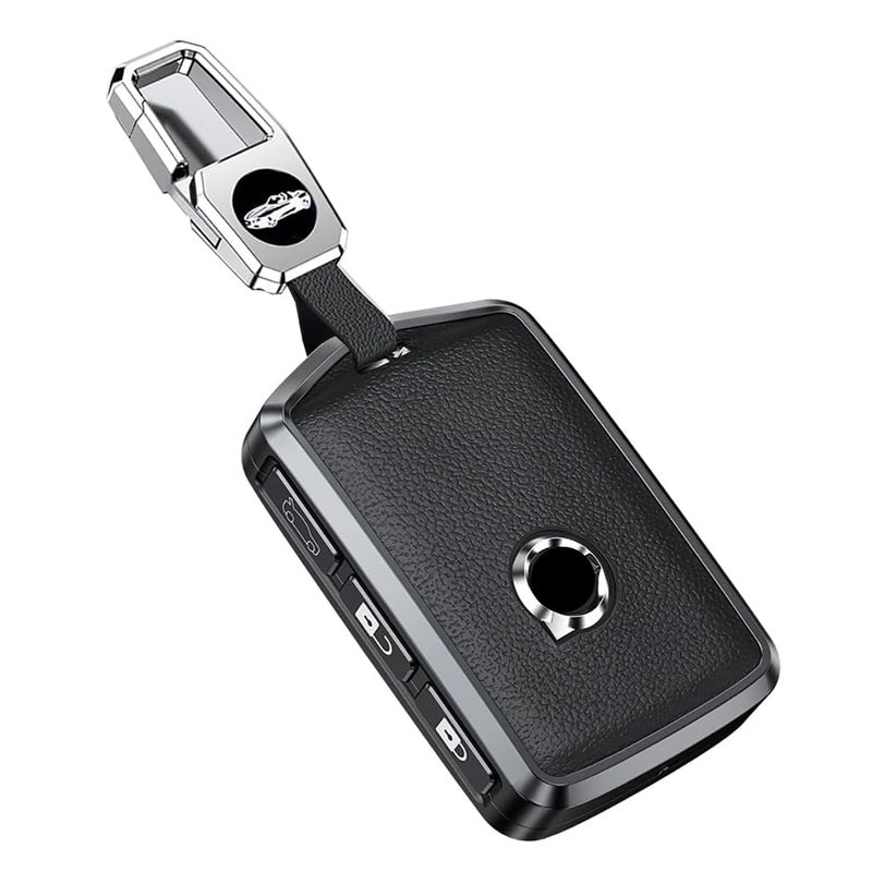 ontto Leather Key Fob Cover with Keychain Stylish Key Case Full Protection Fit for Volvo XC90 S90 XC60 2018 2019 Black - Image 2