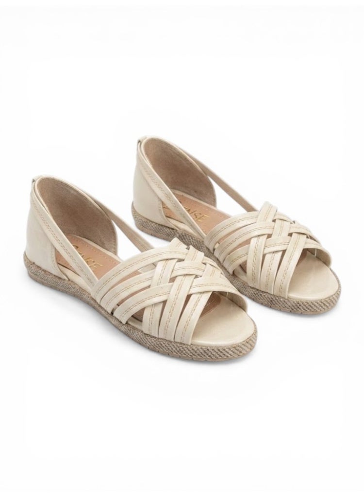 لايف ستيلاش  صندل مسطح من الجلد مع أحزمة SF-57 - بيج - Image 2