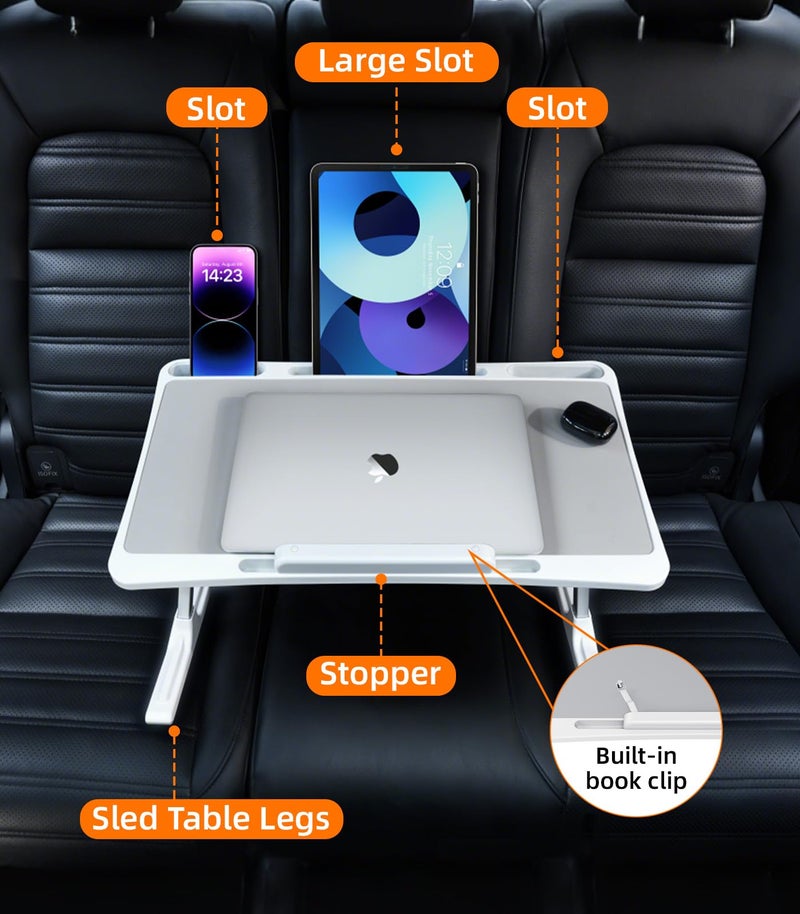 DICMKY Large Car Seat Tray Table, Foldable Travel Tray for Kids Car Seat, Height Adjustable Car Lap Desk for Laptop Computer Tablet, Rear Seat Food Eating Tray, Car Travel Essentials for Long Trips - Image 2