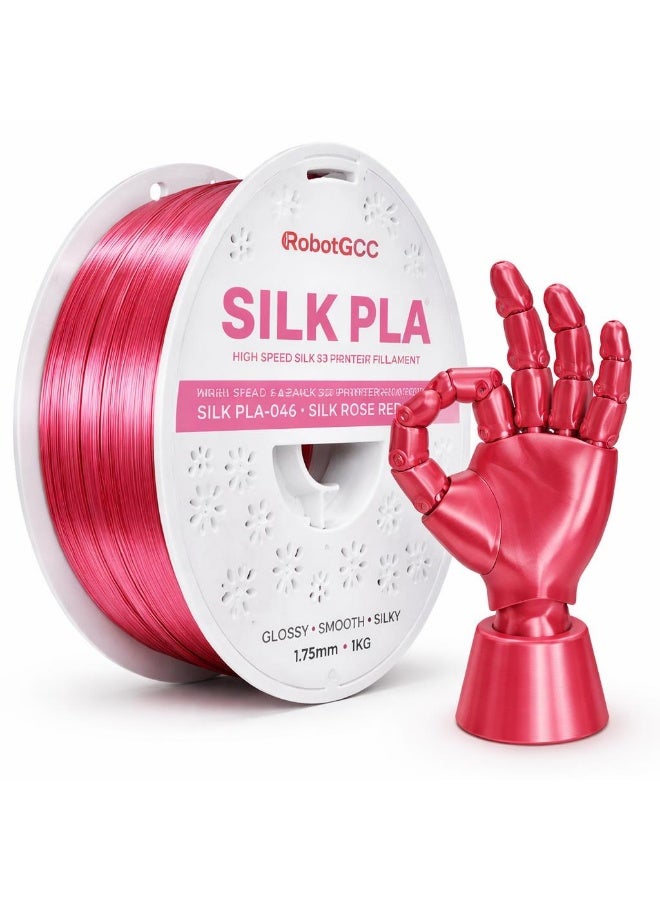 RobotGCC PLA Silk Rose Red 3D Printer Filament, 1.75mm 1KG, Rich Rose Red Floral Silk Sheen, Low-Warping FDM PLA for Floral Art and Fashion Accessories - Image 1