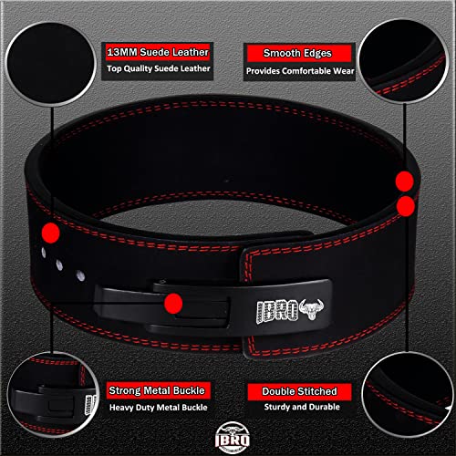 IBRO Powerlifting Lever Gym Belt – Power 13MM Extreme Heavy Duty Genuine Leather Belts - Squats Deadlifts Bodybuilding Weight Lifting IPF Power Lifting Strongman for Men All Black L - Image 2