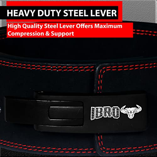 IBRO Powerlifting Lever Gym Belt – Power 13MM Extreme Heavy Duty Genuine Leather Belts - Squats Deadlifts Bodybuilding Weight Lifting IPF Power Lifting Strongman for Men All Black L - Image 4