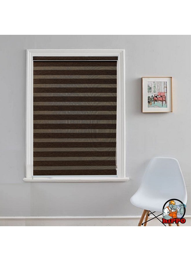 HIPPO Premium Zebra Blinds Wooden Design Polyester Blend Semi/Complete Privacy Indoor Roller Blinds for Windows (Coffee-Brown, 4FTX5FT) - Image 1