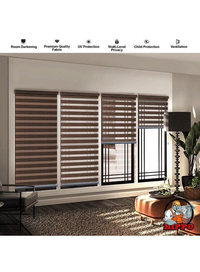HIPPO Premium Zebra Blinds Wooden Design Polyester Blend Semi/Complete Privacy Indoor Roller Blinds for Windows (Coffee-Brown, 4FTX5FT) - Image 3