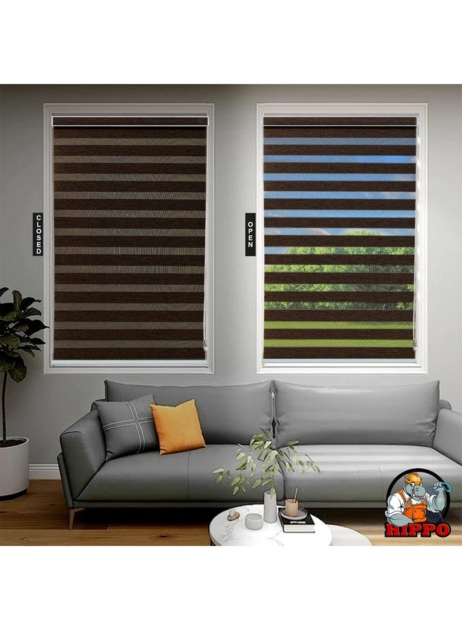 HIPPO Premium Zebra Blinds Wooden Design Polyester Blend Semi/Complete Privacy Indoor Roller Blinds for Windows (Coffee-Brown, 4FTX5FT) - Image 2