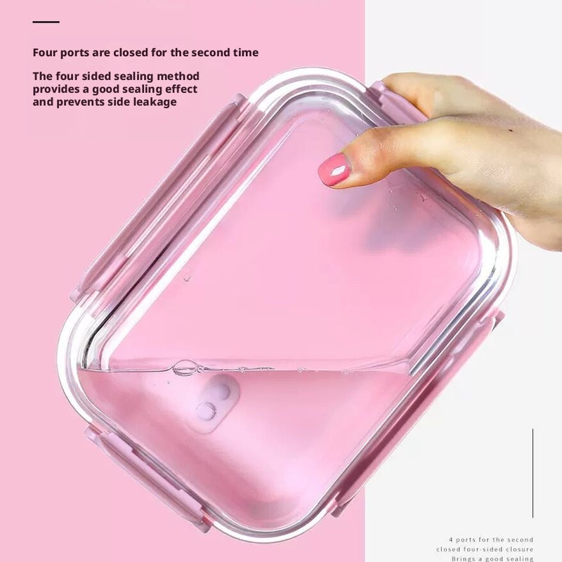 Glass Lunch Box with Lid, Microwave Safe, Large Capacity, Divided Compartments - Image 4