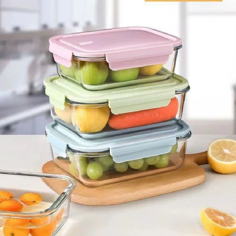 Glass Lunch Box with Lid, Microwave Safe, Large Capacity, Divided Compartments - Image 2