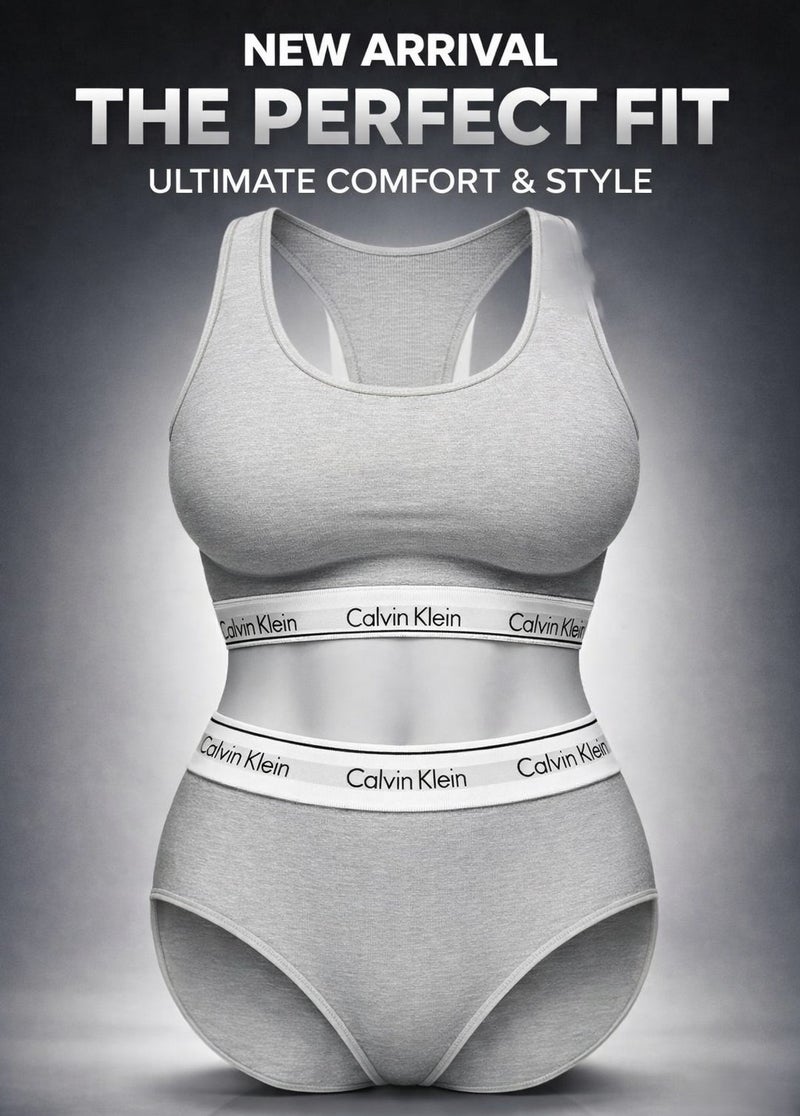 Women’s Sports Bra & Panty Set - 2 Pieces - Soft Cotton - Grey color - Size M