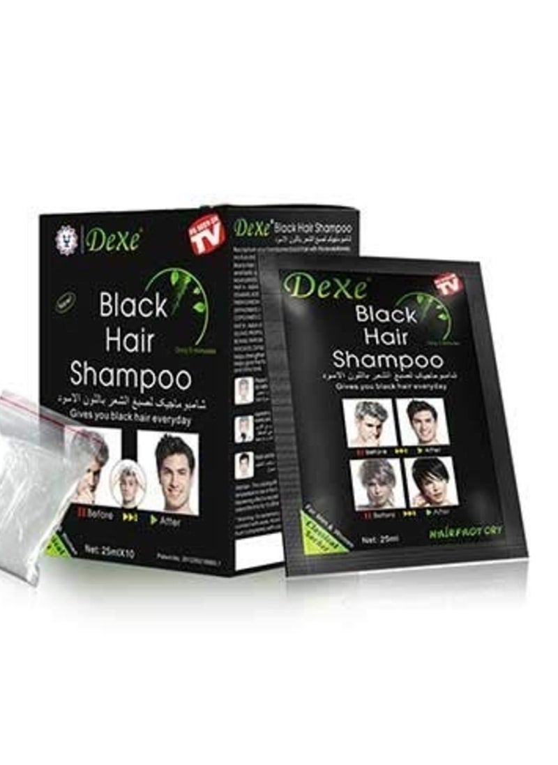 Dexe Dexe Black Hair Shampoo Dye - 10x26ml Sachets | 5-Minute Gray Coverage | 2-in-1 Colorant & Developer, No Mixing  - Image 1