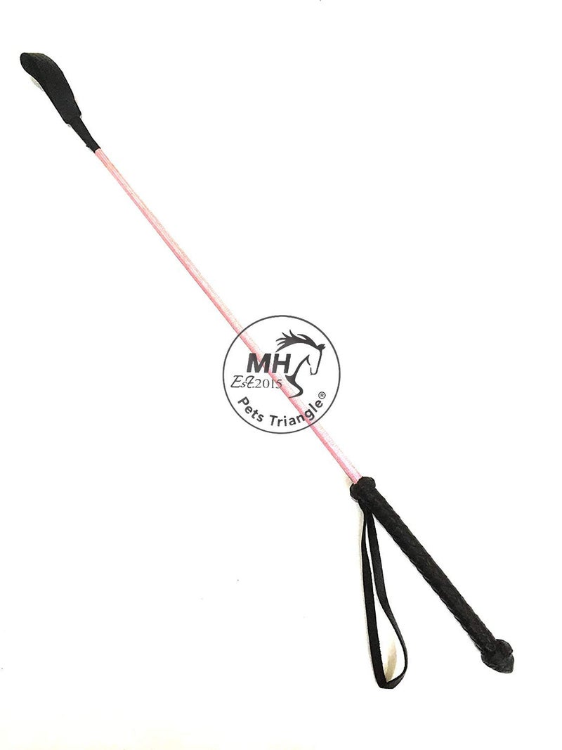 PETS TRIANGLE Whip.Master 25" Leather Riding Crop Horse Riding Stick (Pink/Black),for Kid - Image 1