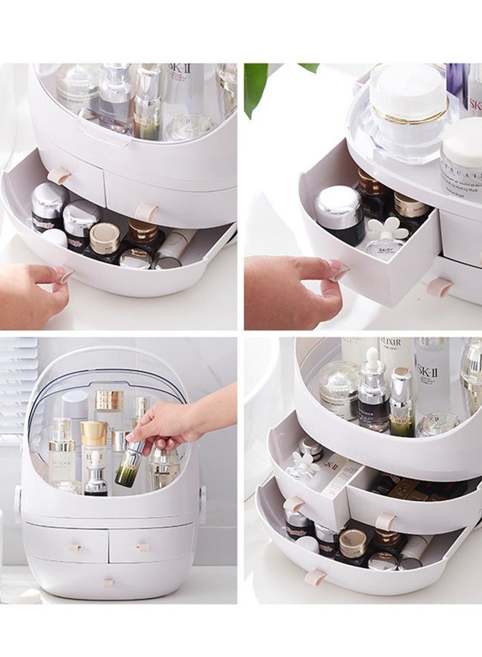 Large Cosmetic Makeup Storage Box with Drawer and Brush Storage Box, Dustproof and Waterproof Cosmetic Storage Display Cabinet for Bathroom Countertops and Bedroom Dressers - Multiple Choices of Pink - Image 2