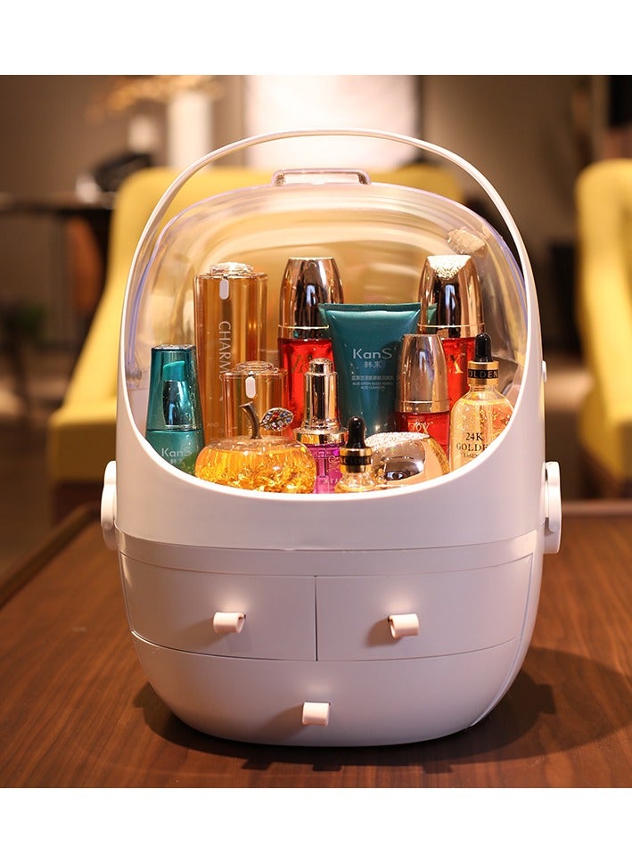 Large Cosmetic Makeup Storage Box with Drawer and Brush Storage Box, Dustproof and Waterproof Cosmetic Storage Display Cabinet for Bathroom Countertops and Bedroom Dressers - Multiple Choices of Pink - Image 1