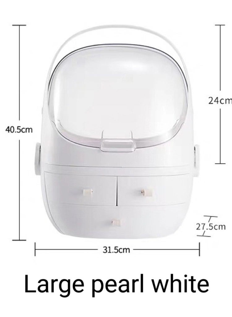 Large Cosmetic Makeup Storage Box with Drawer and Brush Storage Box, Dustproof and Waterproof Cosmetic Storage Display Cabinet for Bathroom Countertops and Bedroom Dressers - Multiple Choices of Pink - Image 3