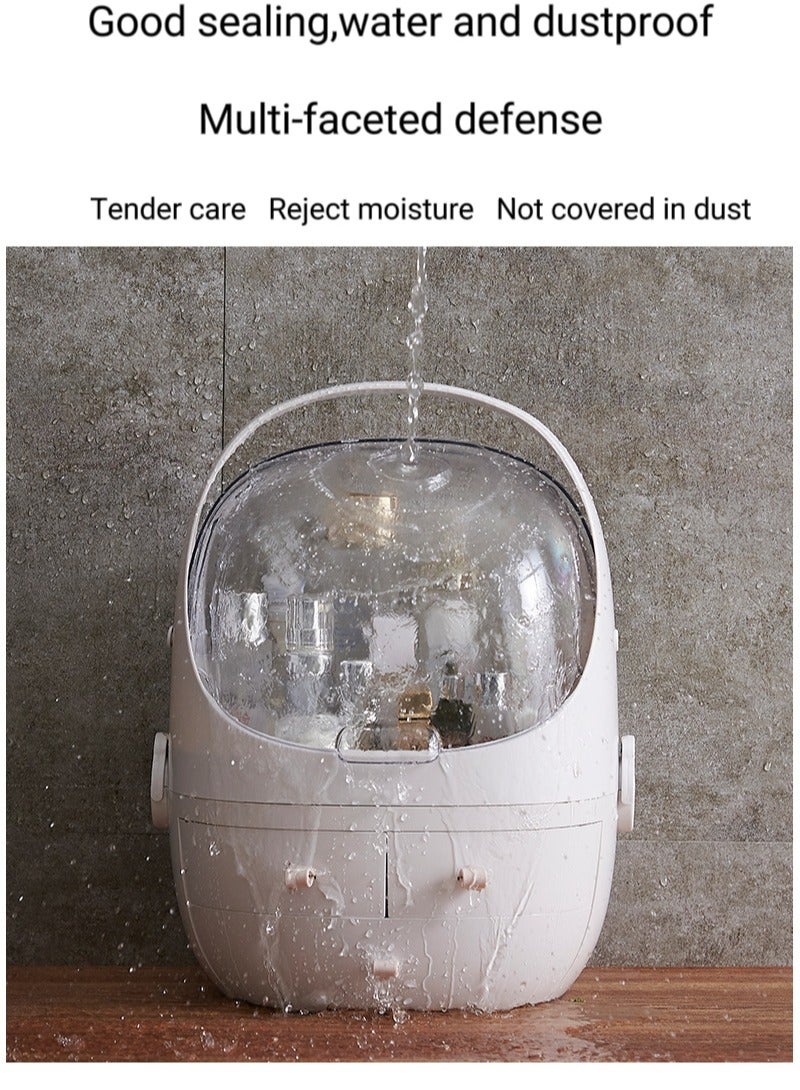 Large Cosmetic Makeup Storage Box with Drawer and Brush Storage Box, Dustproof and Waterproof Cosmetic Storage Display Cabinet for Bathroom Countertops and Bedroom Dressers - Multiple Choices of Pink - Image 5