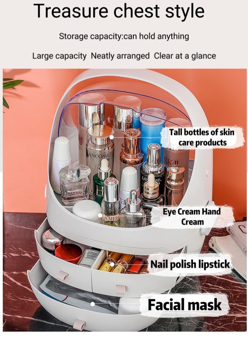 Large Cosmetic Makeup Storage Box with Drawer and Brush Storage Box, Dustproof and Waterproof Cosmetic Storage Display Cabinet for Bathroom Countertops and Bedroom Dressers - Multiple Choices of Pink - Image 4