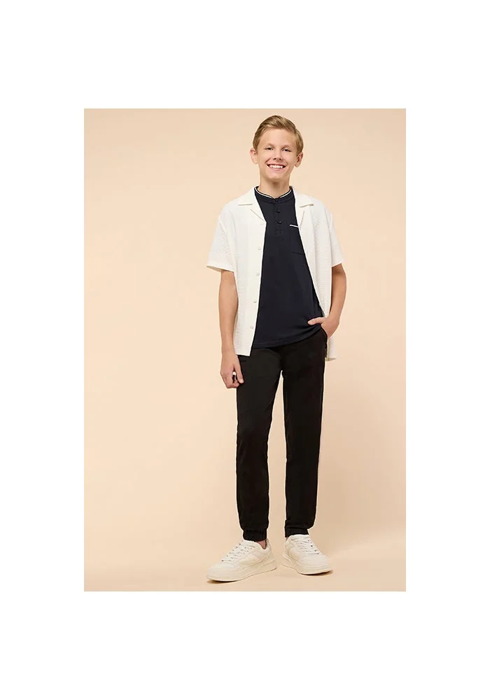 أر أند بي Contrast Tipping T-Shirt with Mandarin Collar and Short Sleeves