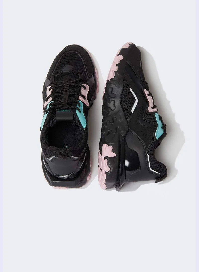 ديفاكتو Faux Leather Colour Block Lace Up Trainers