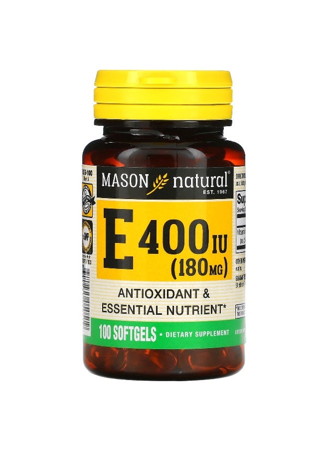Mason Natural - Mason Natural, Vitamin E, 180 mg (400 IU), 100 Softgels - Image 1