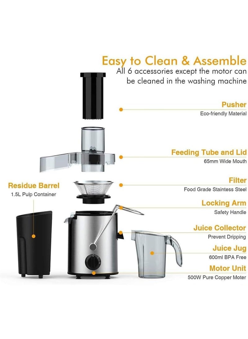 SILVER CREST 800W Centrifugal Juicer Machines Vegetable and Fruit , Juice Extractor with 3 Modes 2 Speeds, Juice Maker Machine, Stainless Steel, Anti-Drip, Overheat Protection  - Image 4