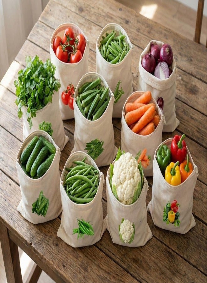 Burmy Cotton Vegetable Bag for Fridge | Reusable Vegetable Bags for Fridge Storage Box | Eco-Friendly, Washable, Breathable Cloth | 12x12 Inches | Plastic-Free Kitchen Organizer (Pack of 10)