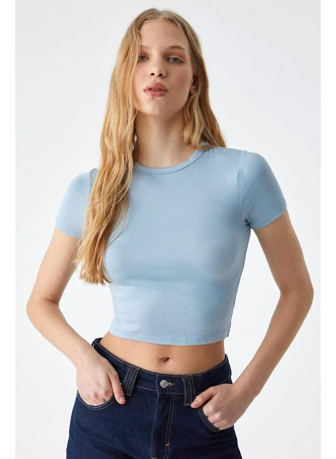 Ethiquet PERSSORE Women's Crew Neck Short Sleeve Blue T-Shirt.
