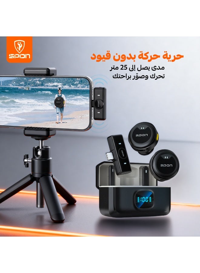 سبون ميكروفون لاسلكي مزدوج 2 في 1 مع علبة شحن وشاشة عرض - Image 5
