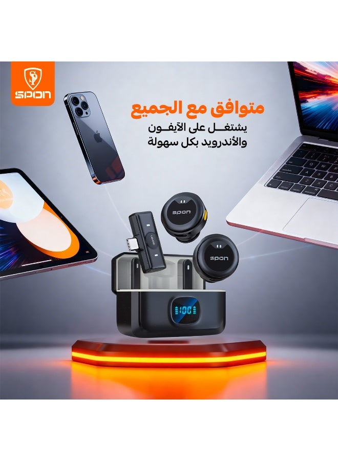 سبون ميكروفون لاسلكي مزدوج 2 في 1 مع علبة شحن وشاشة عرض - Image 4