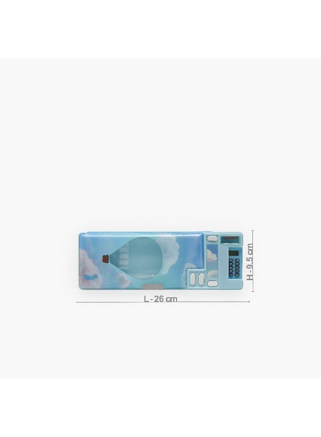 YOLO Pencil Case-Ballon-2 Cmprts- (Plastic) Blue \ 3.8X26X9.5 - Image 5