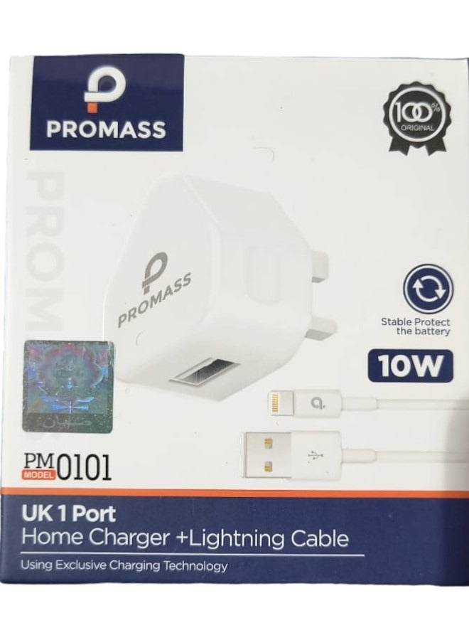 بروماس شاحن منزلي PROMASS PM0101 بمنفذ واحد بقوة 10 واط مع كابل لايتنينج، شحن سريع ومستقر، تقنية شحن حصرية - Image 4