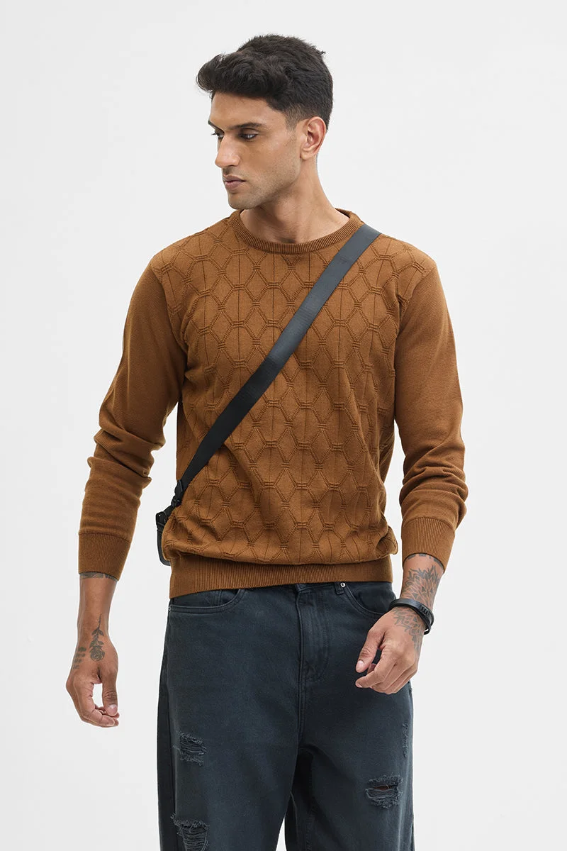 SNITCH كنزة رجالية نحيفة بتصميم ذاتي بني