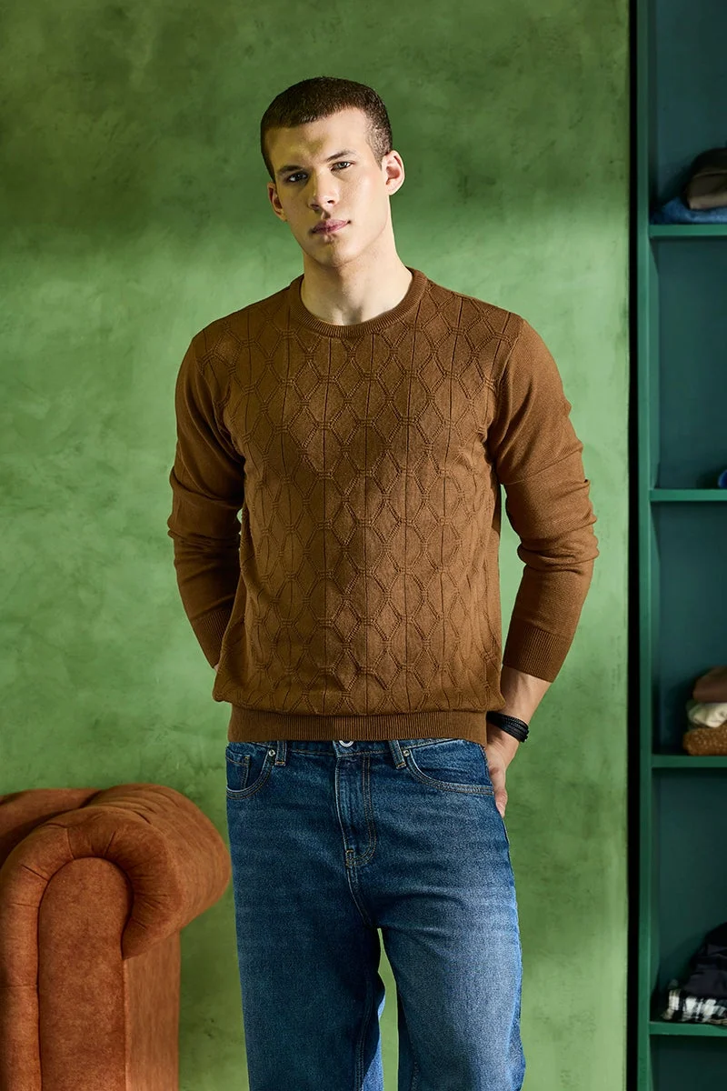 سنيتش كنزة رجالية نحيفة بتصميم ذاتي بني