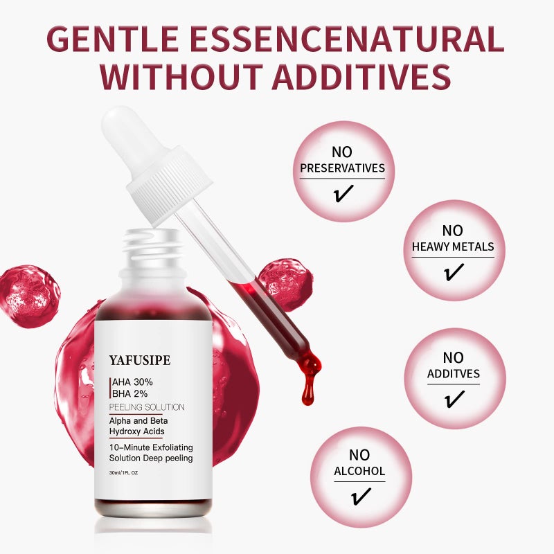 YAFUSIPE AHA 30% + BHA 2% Peeling Solution Exfoliating Chemical Skin Peel for Face at Home Facial Mask Red Peeling BHA Liquid Exfoliant Acid Peels Salicylic Acid Exfoliators Acid Peel for Face 1Floz - Image 5