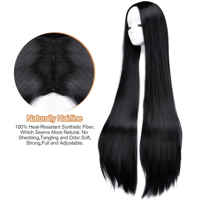 AGPTEK Wig, Synthetic Wig for Women, 40 Inch /100 cm Straight Long Wig Part in the Middle Anime Costume, Great for Party, Cosplay, Daily-Use and Festivals (Black) - Image 2