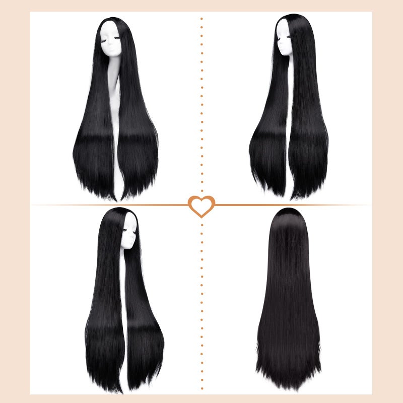 AGPTEK Wig, Synthetic Wig for Women, 40 Inch /100 cm Straight Long Wig Part in the Middle Anime Costume, Great for Party, Cosplay, Daily-Use and Festivals (Black) - Image 4
