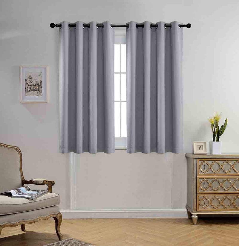 MIUCO Blackout Curtains Room Darkening Curtains Textured Grommet Window Curtains for Living Room 2 Panels 52x84 Inch Long Silver - Image 1