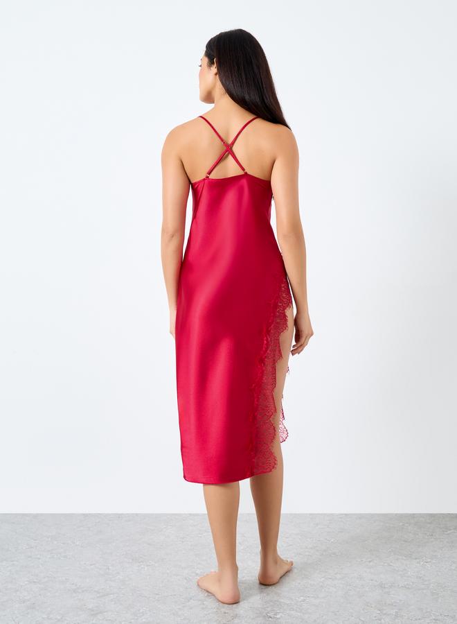 Take Two Solid Cowl Neck Lace Trim Cami Slip Dress - Image 4