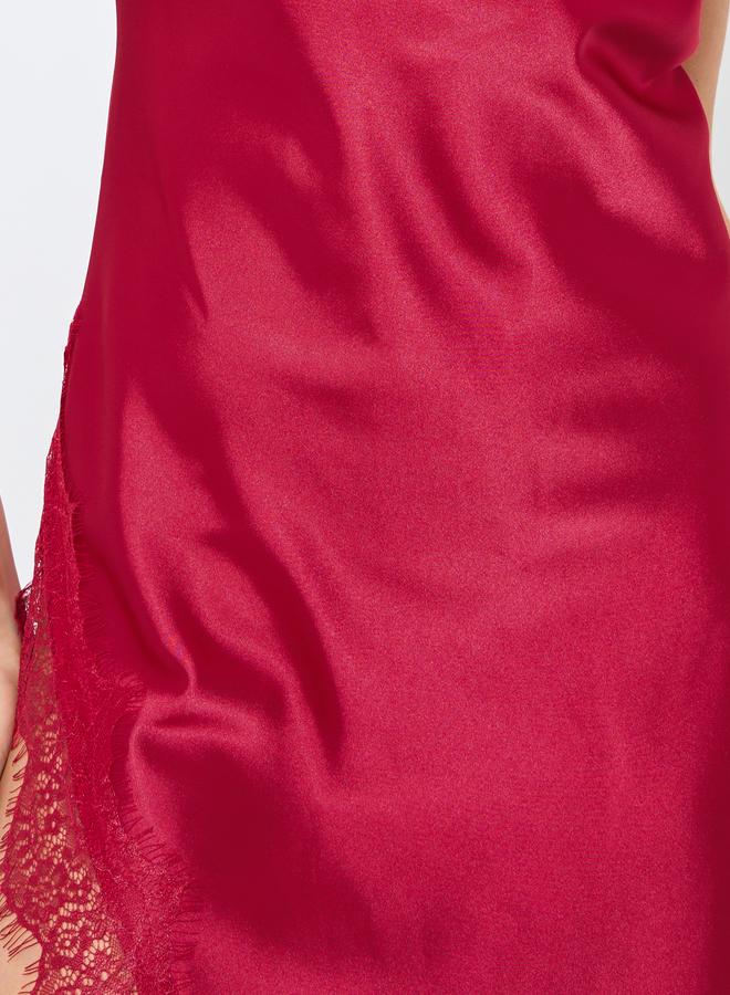 Take Two Solid Cowl Neck Lace Trim Cami Slip Dress - Image 3