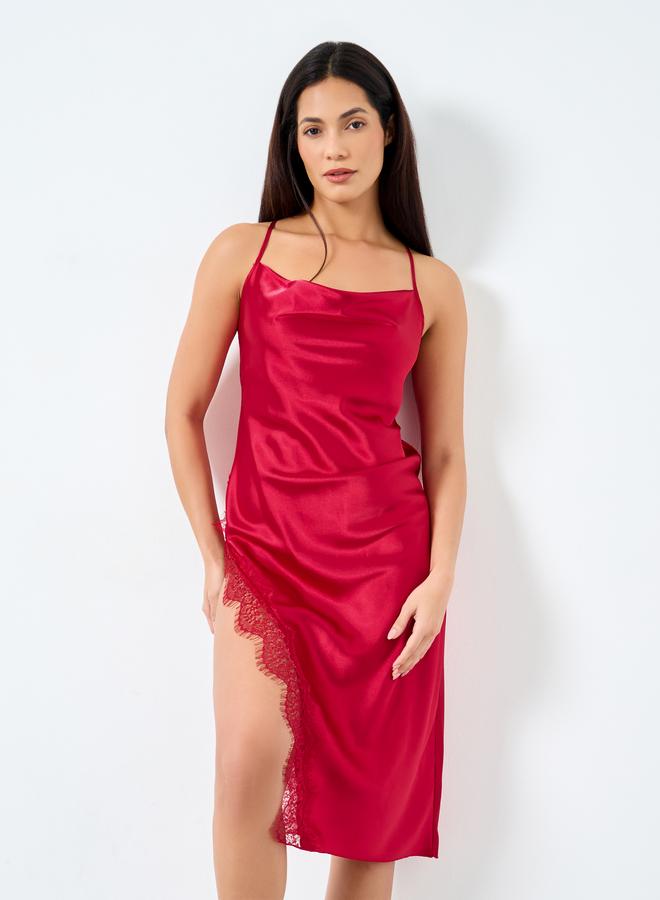 تايك تو قميص نوم كامي سادة بياقة منسدلة وحواف دانتيل - Image 2