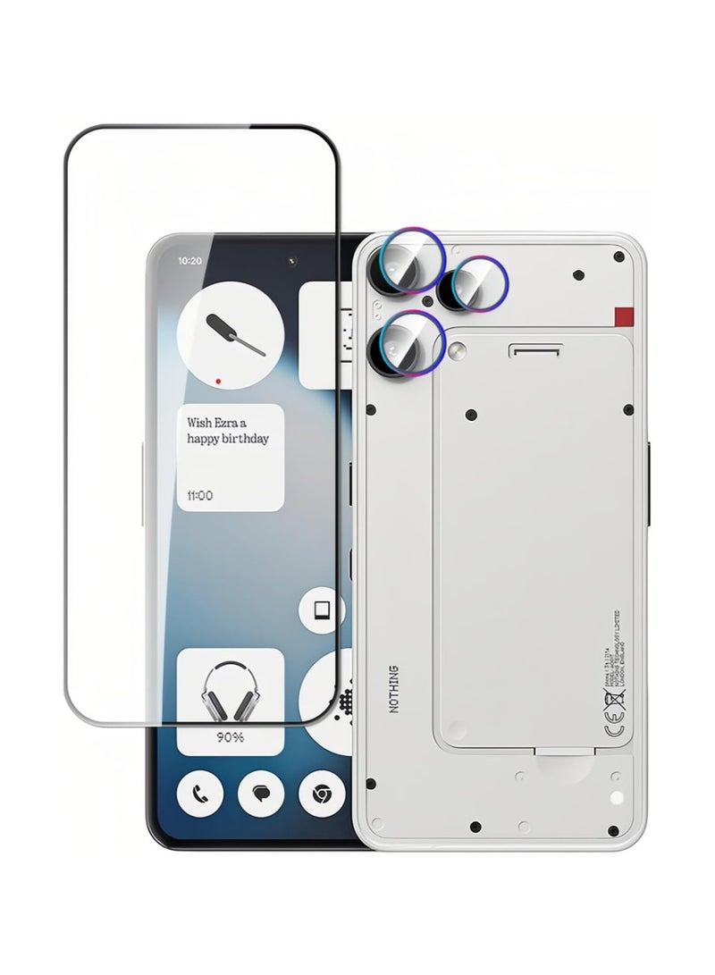 Screen Protector Compatible with Nothing Phone (3a) Lite 2025, 【2-Piece Set】 Tempered Glass and 【2-Piece Set】 Camera Lens Protector, Scratch-Resistant 9H Hardness Tempered Glass - Image 1