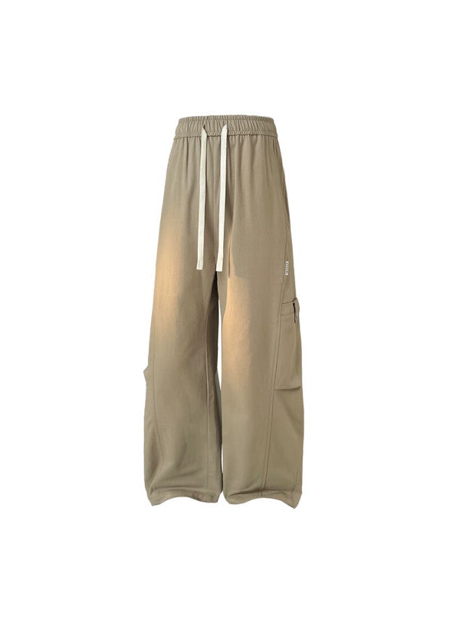 Izexx Men's American Style Casual Pants Spring Loose Straight Leg Versatile Curved Pocket Pure Cotton Work Trousers Sk02 Light Brown L - Image 5