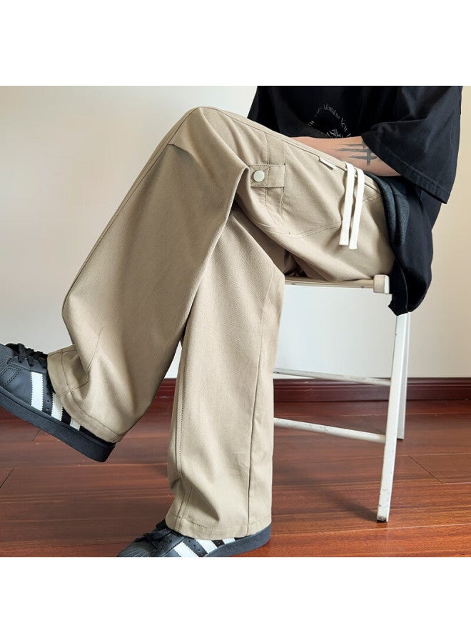 Izexx Men's American Style Casual Pants Spring Loose Straight Leg Versatile Curved Pocket Pure Cotton Work Trousers Sk02 Light Brown L - Image 4