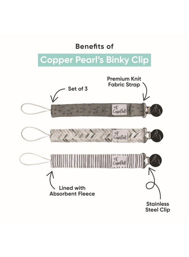 Copper Pearl Premium Knit Pacifier Clips 3-Pack: Stylish Stainless Steel Holders for Baby Girls and Boys - Prevents Floor Drops - Bloom Design - Image 1