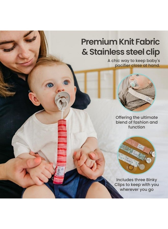 Copper Pearl Premium Knit Pacifier Clips 3-Pack: Stylish Stainless Steel Holders for Baby Girls and Boys - Prevents Floor Drops - Bloom Design - Image 2