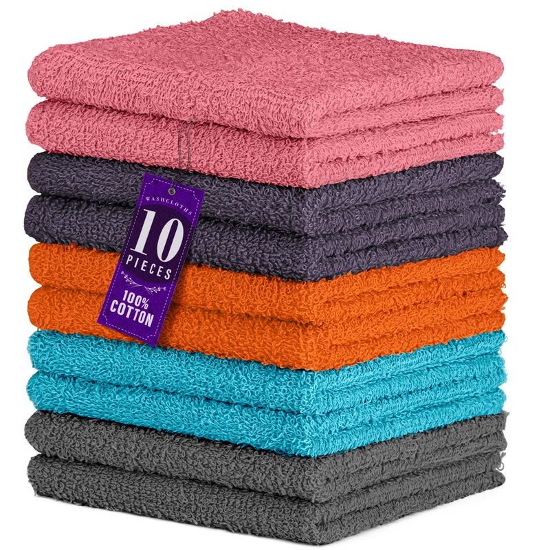 DecorRack 10 Pack 100% Cotton Wash Cloth, Luxurious Soft, 12 x 12 inch Ultra Absorbent, Machine Washable Washcloths, Assorted Set 4 (10 Pack) - Image 1